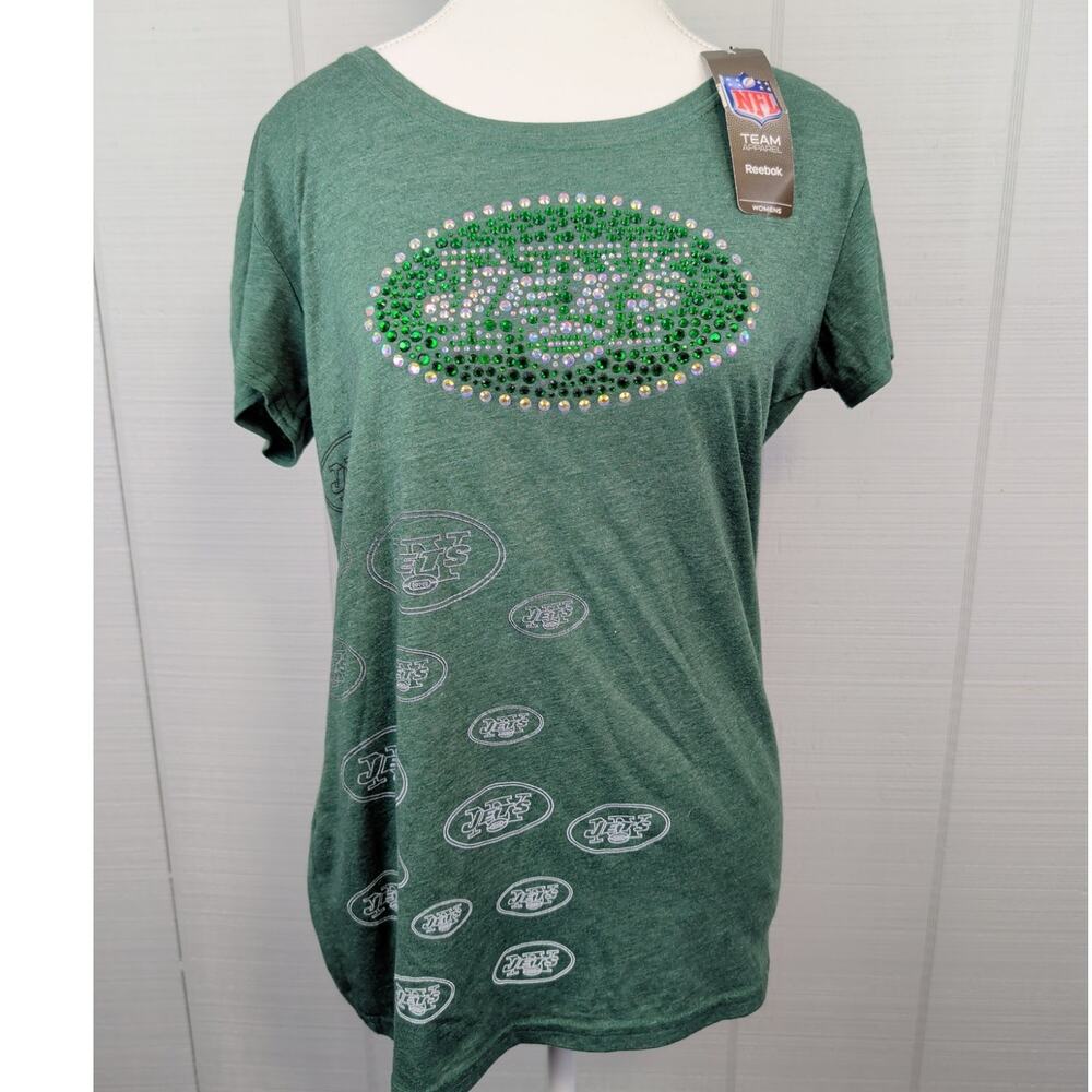 Reebok NOS NY Jets Womens NFL T-shirt Green XL Rhinestones Embellished Bling